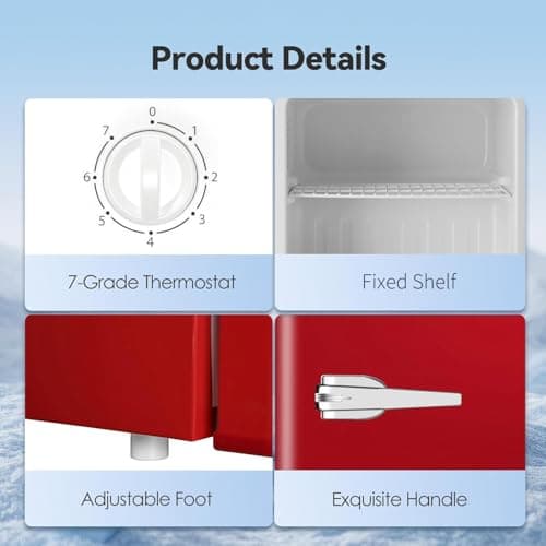 LHRIVER Mini Freezer, 2.3 Cu.ft Small Upright Freezer with Handle and Shelves, Adjustable Thermostat, Low Noise for Bedroom/Apartment/Office, Red 5