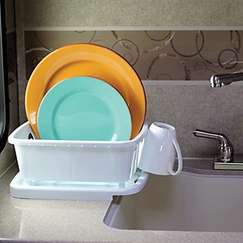 Camco RV Mini Dish Drainer & Tray - Features a Sloped Drain Tray Design, Heavy-Duty Construction - Ideal for Small Spaces, Apartments, Boats, and More -9.5" L x 11.7" W x 4.75" H - White (43511) 6