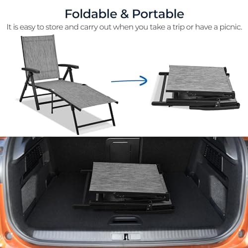 Yaheetech Outdoor Folding Chaise Lounge Set of 2 Patio Reclining Chairs w/Adjustable 7-Position Back for Beach Pool Garden Yard Deck Gray 8