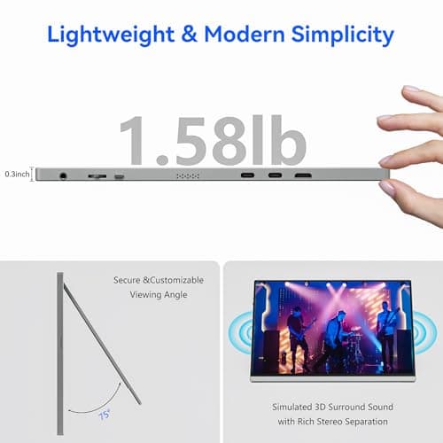 Veout External Second Screen for MacBook Pro (Silver), 1920x1200 IPS 16 inch Travel Monitor with Aluminum Metal Stand, Dual Type-C/Mini HDMI 16:10 Portable Display for iMac/Laptop/Mini PC 6