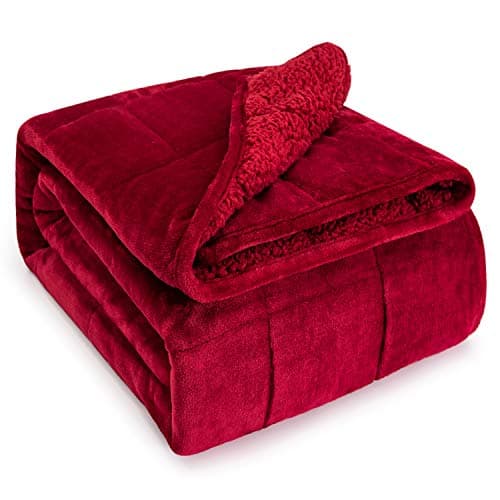 Wemore Sherpa Fleece Weighted Blanket for Adult, 15 lbs Dual Sided Cozy Fluffy Heavy Blanket, Ultra Fuzzy Throw Blanket with Soft Plush Flannel Top, 48 x 72 inches, Burgundy on Both Sides