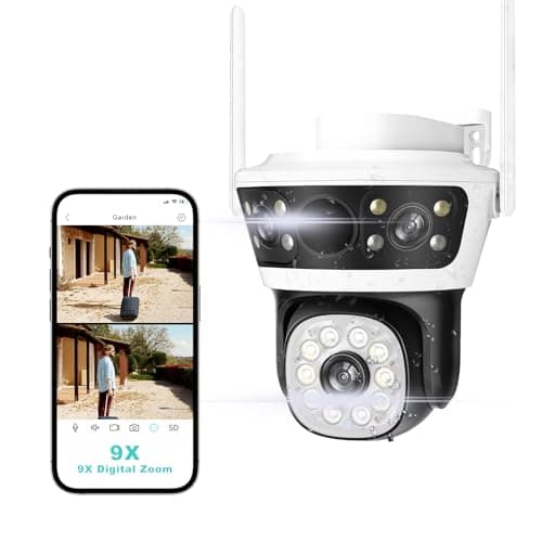 Security Camera Outdoor 2.4G WiFi PTZ Outdoor Camera Dual Lens Home Security Cameras Linkage 360°View 4MP Plug-in Cable Two-Way Talk,AI Detection,Full-Color Night Vision,Auto Tracking,24/7 Recording