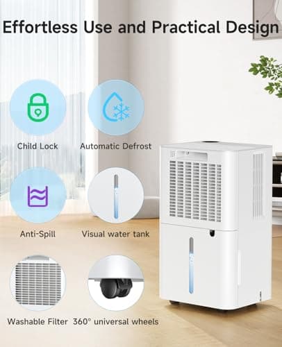 2500 Sq.Ft Dehumidifier for Basement with Drain Hose, 34 Pints Dehumidifiers for Home Large Room Bathroom Bedroom,3 Modes, Adjustable Humidity Control, Timer, Auto Defrost, Sleep Mode 8