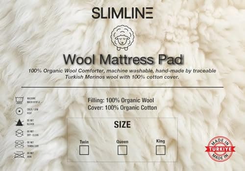 SLIMLINE Natural Wool Mattress Pad, Merino Wool Filling, Quilted Natural Cotton Cover, 1" Thickness, Hypoallergenic, All Seasons, White (Twin) 6