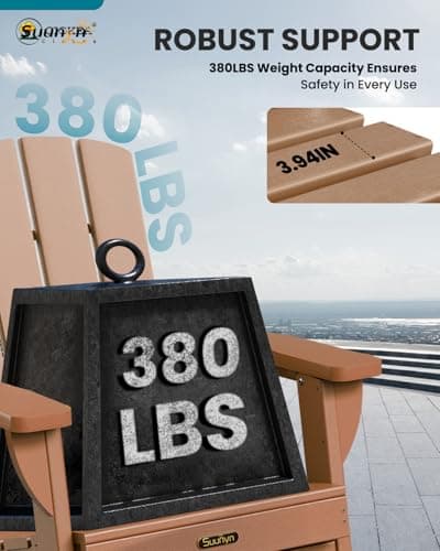 SUUNYN Folding Adirondack Chair, HDPE All-Weather Fire Pit Chairs, Plastic Adirondack Chairs with 2 Cup Holder, Outdoor Lawn Chair for Patio Garden (Teak) 5