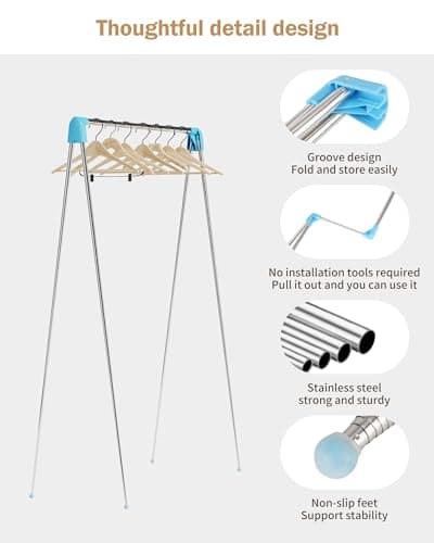 URZCT Travel Garment Rack ,Portable and Foldable，Folding Clothes Rack for Dance,Travel,Camping, Drying,RV, Indoor,Outdoor. A Collapsible Mini Clothing Rack. 6
