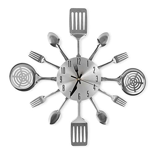 CIGERA 16 Inch Cutlery Kitchen Wall Clocks with Fork and Spoon Dial, Silent Clock Movement and Battery Operated, Great Wall Decor and Housewarming Gifts