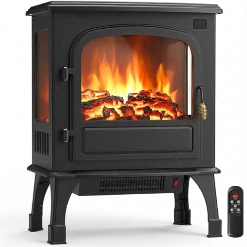 DUMOS Electric Fireplace Heater, 26” Freestanding Electric Fireplace Stove with 3D Flame Effect & Remote Control, Stylish Stove for Home with Safety Features, Adjustable Heat & 12H Timer, Charcoal