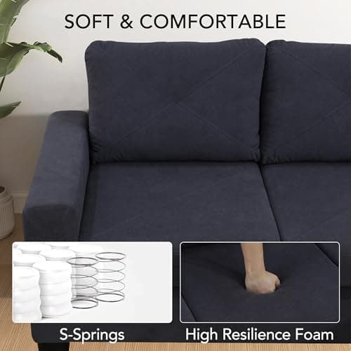 Wakefit 95.5” Reversible Sectional Sofa Couch, L Shaped Upholstered Couch Sofa with Chaise Lounge for Living Room, Breathable Fabric Corner Couch with 6 Seats & 2 Pillows, Dark Grey 5