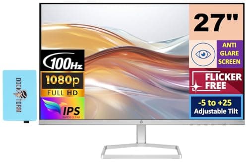 HP 27" 100Hz 300 Nits IPS FHD (1920x1080) Monitor (Replaces M27f) with Docztorm Hub USB Port Expander, Flicker-Free, Adjustable Tilt, 1x HDMI 1.4, 1x VGA, Black/Silver (2026 Latest Model)