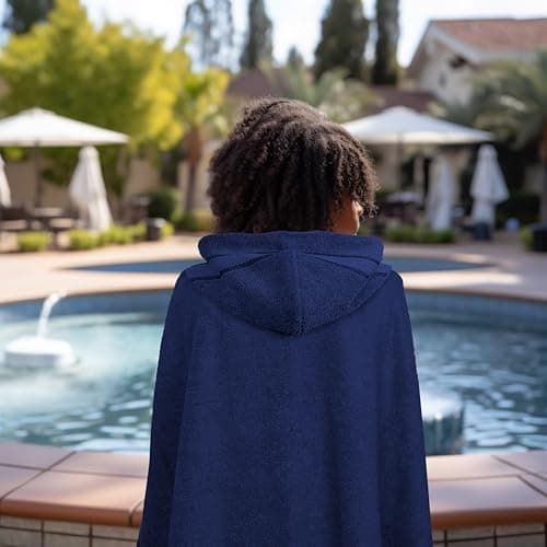 ORIGINAL KIDS Hooded Bath Towel Wrap - Ultra Soft 100% Cotton Terry Large Oversized Hooded Kids Towel with Border - Toddler Big Kid Shower Pool Beach Towel - Soft Absorbent Quick Dry - 30 x 54 - Navy 8