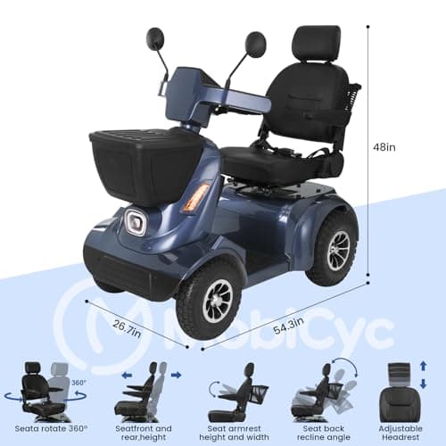 MS09 MAX All-Terrain 1000W Electric Mobility Scooter for Adults & Seniors, 500 LBS Load, 32 Miles Range Heavy-Duty Powered Wheelchair with Bluetooth, Front & Rear Storage Baskets, Off-Road Suspension 8