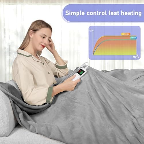 Electric Blanket Heated Throw, Soft Flannel Heating Blanket with 8 Hours Auto Off 10 Fast Heating Levels Machine Washable Sherpa Heated Blanket with Overheating Protection (Foot Bag - Gray, Throw) 6