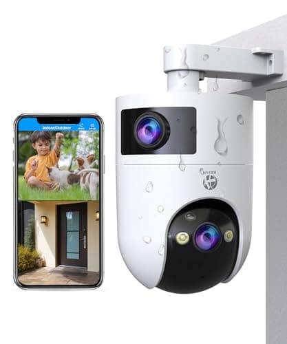 JOOAN Security Camera Outdoor 2K Ultra HD Dual Lens 2.4G/5G WiFi Bluetooth 2 Cams in 1 Auto Tracking 360°View,2 Ways Audio IP66 Waterproof 3 Night Vsion Modes Cloud/SD Card Storage,Corded Power
