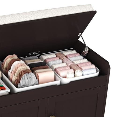 HOMEFORT 41.3" Shoe Bench with Lift Top Storage, Entryway Bench with Cushioned Seat, Wooden End of Bed Bench, Shoe Cabinet Bench with Hidden Storage Space, for Bedroom, Hallway,Espresso 9