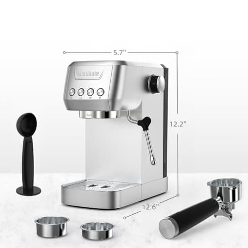 MAttinata Espresso Coffee Machine, Compact Espresso Maker 20 Bar, Stainless Steel Cappuccino Machines With Steam Milk Frother For Home Barista, Office Mattino 6