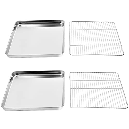 Wildone Baking Sheet & Rack Set [2 Sheets + 2 Racks], Stainless Steel Cookie Pan with Cooling Rack, Size 16 x 12 x 1 Inch, Non Toxic & Heavy Duty & Easy Clean 2