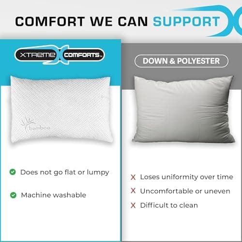 Xtreme Comforts Memory Foam Pillows Made in The USA - Queen Size, Slim Cooling Pillow for Sleeping on Side, Back & Stomach - Firm and Soft Bed Pillows 6