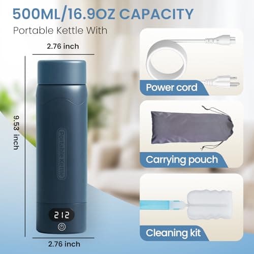 Travel Electric Kettle Portable Mini Kettle,316 Stainless Steel 16.91Oz,Small Hot Water Boiler with 4 Temperature Settings,Fast Boiling Water with Auto Shut-Off and Boil Dry Protection(Blue Spruce) 5