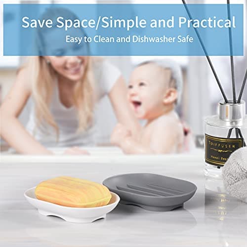 Bathroom Soap Dishes Dish Holder Stand Saver Tray Case for Shower-Silicone Rubber Drainer Dishes for Bar Soap Sponge Scrubber Bathroom Kitchen Sink-Dishwasher Safe-Drains Water,Extends Soap Life 5