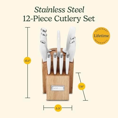 Cuisinart Block Knife Set, 12pc Cutlery Knife Set with Steel Blades for Precise Cutting, Lightweight, Stainless Steel, Durable & Dishwasher Safe, C77SSW-12P 6