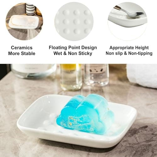 Miamolo Soap Dish, Ceramic Soap Holder Shower Soap Dish for Bar Soap Sponge, Soap Saver Tray for Bathroom Kitchen Sink, White 5