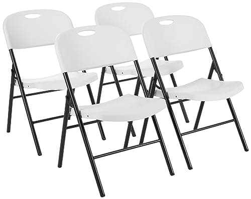Amazon Basics Foldable Portable Comfortable Sturdy Folding Plastic Chair, 350-Pound Capacity, White, 4-Pack