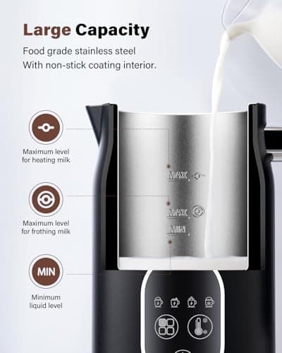KIDISLE 4-in-1 Electric Milk Frother and Steamer, Milk Steamer with Auto Temperature Control, Warm & Cold Foam Maker, Fast Frother for Coffee, Latte, Hot Chocolate, Cappuccino, Macchiato, Black 7