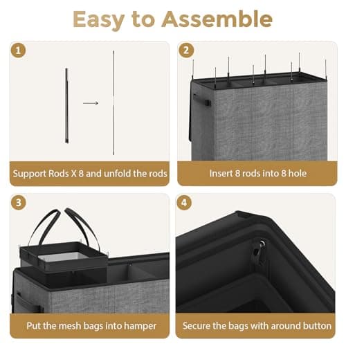 Optish 180L Laundry Hamper 3 Section, Large Laundry Hamper with Lid, Dirty Clothes Hampers with Handles, Laundry Basket Organizer for Laundry, Bedroom, Bathroom, Laundry Sorter Baskets, Grey 8