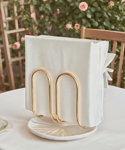 VROOMIUM Napkin Holder for Table, Ceramic Base Effortless Cleaning, 1 lb Weight, Gold Napkin Holders for Paper Napkins, Servilleteros para Mesas 5
