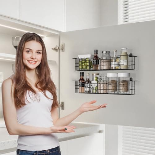 GUUKAR Spice Rack Organizer Wall Mount, Spice Organization Storage Shelf for Cabinet Door, 2 Packs Wall Spice Rack Saving Space for Kitchen, Black 8