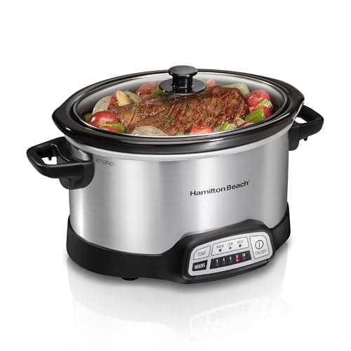 Hamilton Beach 4 Quart Programmable Slow Cooker with Flexible Easy Programming, 5 Cooking Times, Dishwasher-Safe Crock & Lid, Silver (33443)