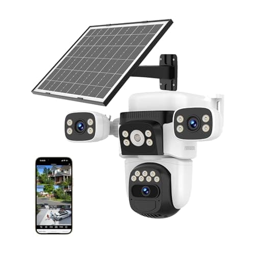EVERSECU Solar Wireless Triple Lens WiFi PTZ Security Camera, Three Cameras in One, Side Cameras with Adjustable All-Angle Arm, 2K 360° View No Blind Spot, Auto Tracking, Spotlight, 2 Way Audio