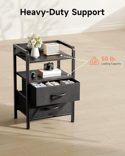 Lazzanto Night Stand Bedside Charger Bedroom - Nightstand with Charging Station & LED Light Strip, Night Stand with Storage Shelf & 2 Fabric Drawers, Morden End Table with U-S-B Ports & AC Outlets 7