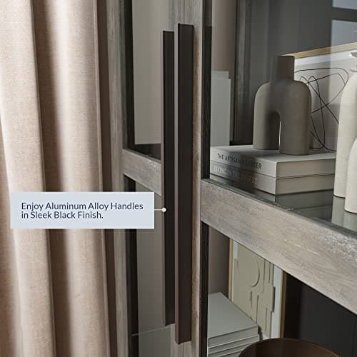 BELLEZE Glass Display Cabinet, Tall Curio Cabinet with Tempered Glass Doors for Living Room, Trophy Display Case - Avalon (Gray Wash) 6