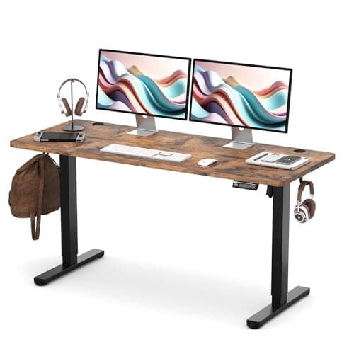Monomi Electric Height Adjustable Standing Desk, 55x24 Inches, Ergonomic Home Office Sit/Stand Up Desk with Two-Piece Desktop (Black Steel Frame/Rustic Brown Top)