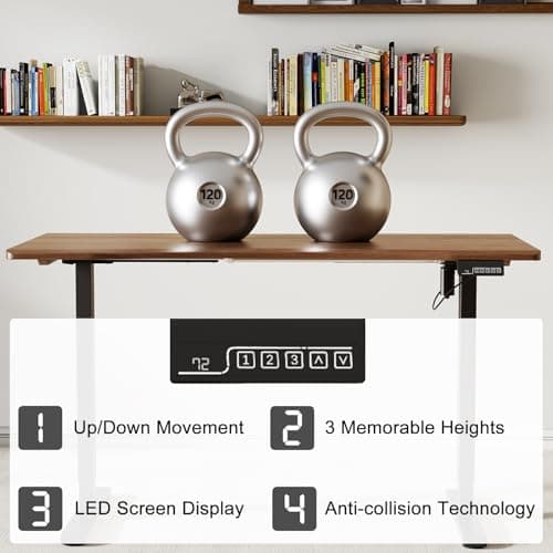 Solid Wood Electric Standing Desk 55"x23.6"Home Office Desk,Adjustable Workbench with 3 Stages Dual Motor, Computer Workstation with T-Shaped Metal Bracket,Walnut Standing Table for Gaming Room(1 Box) 8