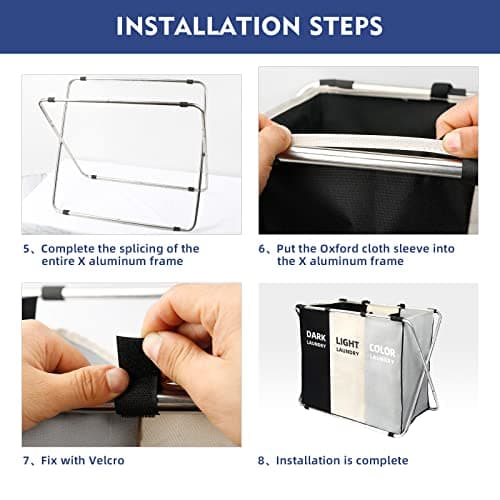 180L Laundry Basket Sorter, Large 3 Section Collapsible Laundry Hamper for Laundry Room Organization, 28" x 21"x 15" Dirty clothes Hamper Bag for Bedroom Blanket Storage Organizer (3 Section Black) 8