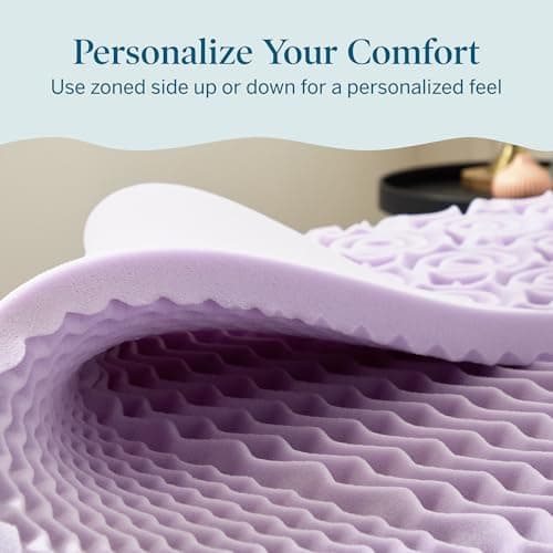 LUCID Lavender Infused 2 Inch Memory Foam Mattress Topper with 5 Zones – Full XL Size – Plush Feel – CertiPUR Certified – Dorm Room Essentials 5