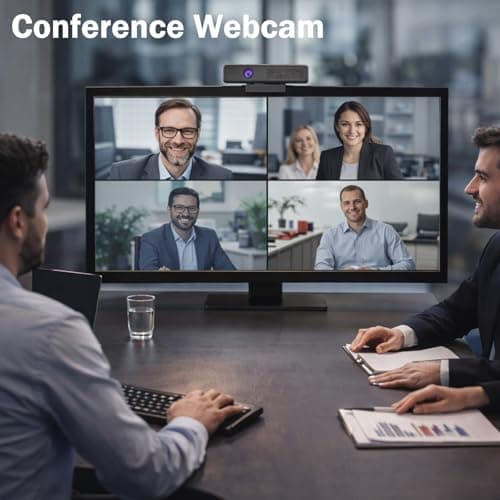ROTOPATA Webcam with Speakers and Mic, Full HD 1080P/30FPS Computer Camera for Streaming Video Conference , 4 Noise-Cancelling Mics, Privacy Cover, 90°FOV, USB-A, Webcam for PC Desktop Monitor Laptop 8