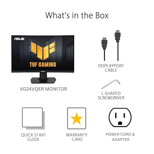ASUS TUF Gaming 24” (23.6 inch viewable) Curved Monitor (VG24VQER) – FHD, 180Hz, 1ms, DCI-P3 90%, Extreme Low Motion Blur Sync, FreeSync, Shadow Boost, Eye Care, DisplayWidget Center, 3yr Warranty 7