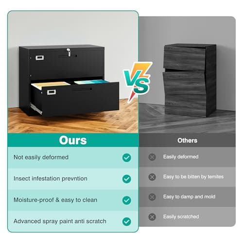 SISESOL 2 Drawer Lateral File Cabinet with Lock,Black Lateral Filing Cabinet,Horizontal Metal Filing Cabinet,Locked Wide Two Drawer File Cabinet for Office Home,Fit A4/F4/Letter/Legal File 8
