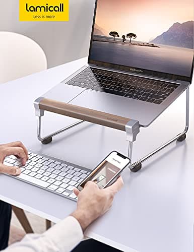 Lamicall Laptop Stand for Desk - Aluminum and Walnut Desktop Notebook Stand Holder, Ergonomic Laptops Holder for MacBook Air/Pro, Dell, Hp, Msi, Asus, Acer, Chromebook, Surface Pro and 10-16'' Laptop 7