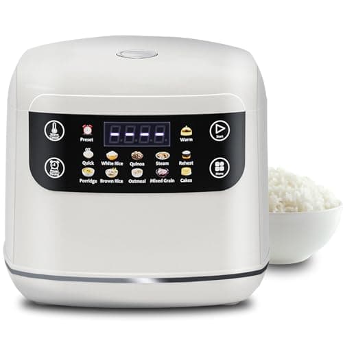 Portable Digital Rice Cooker, 6-Cup (Uncooked)/12-Cup (Cooked) Small Rice Maker with Steaming Basket, Mini Rice Cooker with 2L Removable Nonstick Inner Pot, 10 Menu Options, Auto Keep Warm, 24 Hour Delay Timer, White