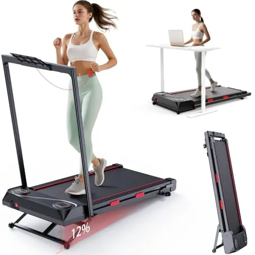 Walking Pad Treadmill with 12% Auto Incline, 2-in-1 Portable Under Desk Treadmill for Home Office, Foldable Walking Pad with Handle Bar, Double Steel Frame, 330 Lbs Capacity, 2.5HP Quiet