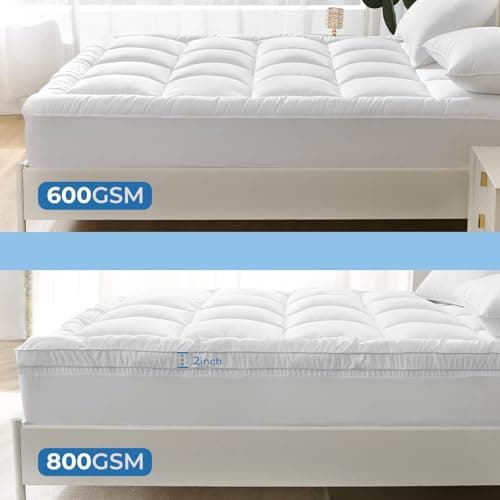 YUGYVOB Queen Mattress Topper -600GSM Extra Thick Cooling & Breathable Mattress Pad with Deep Pocket 8"-21" & Soft Down Alternative Filling, White 6