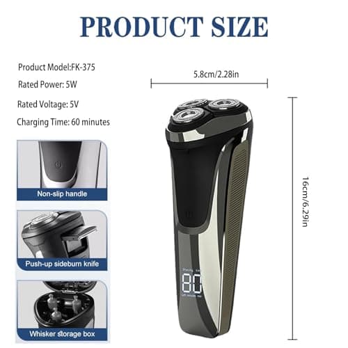 Snapbuy Electric Razor for Men,Snapbuy Razor,Electric Shavers for Men,4D Floating Head Rotary Shaver,Electri c Shaver with LCD Display & Quiet Motor, IPX7 Waterproof,Fast Charging(Black) 6