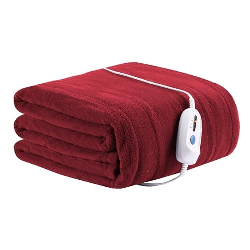 ONDAN Electric Heated Blanket 62"x84" Twin Size Microplush Cover Blanket 4 Heat Settings & 10 Hours Auto Off, Cozy & Breathable, Warm All Night,Wine Red