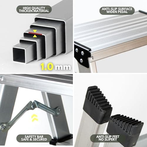 2 Step Ladder, Aluminum Folding Step Ladder, Portable Small Kitchen Step Stool, Lightweight with Widen Pedals by Glosiory, Solid Handy Metal Step Stool for Home, Kitchen, RV, SUV, Garage, 330lbs 5
