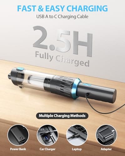 YTE PRO Handheld Vacuum Cordless Car Vacuum Cleaner Powerful Suction Car Vacuum Lightweight Portable Rechargeable Hand Held Vacuum Cleaner One-Touch Empty with HEPA Filter for Home/Pet, Blue 6